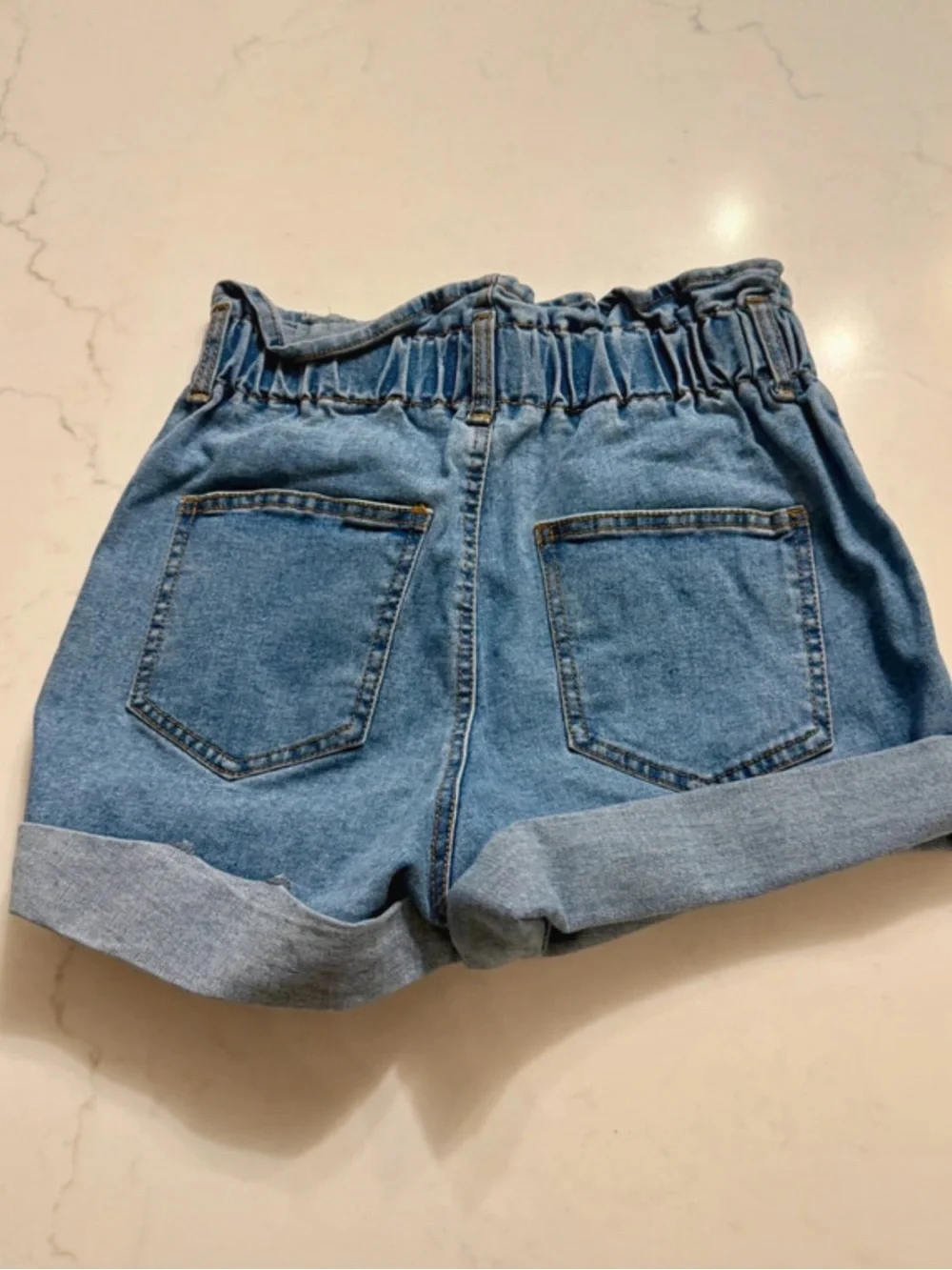 Chocolate USA Paperbag Waist Denim Shorts Size Small Light Wash